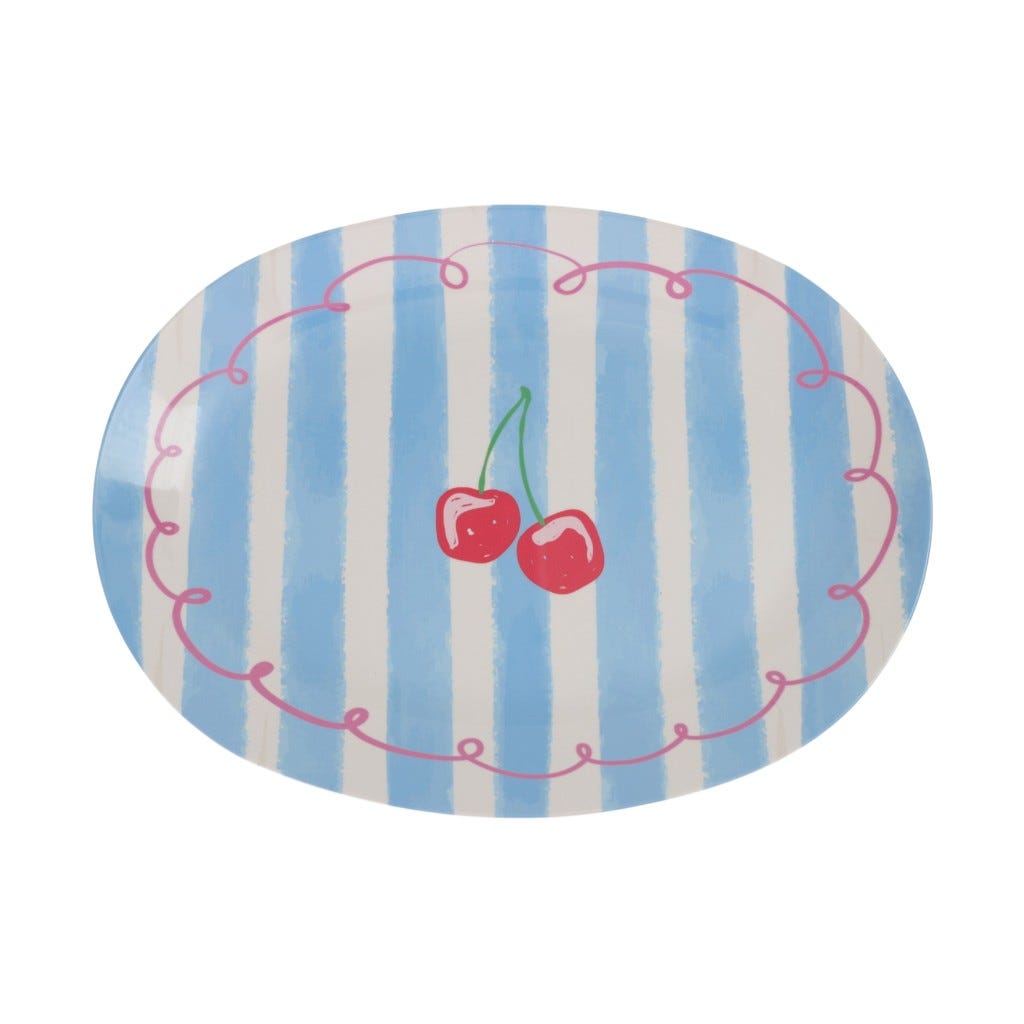 Bandeja Blanca Franjas Celestes 41X30Cm