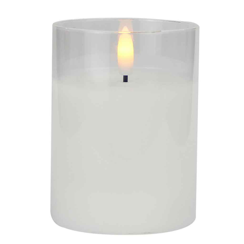 Vela De Led Base De Vidrio Blanco 7.5x10cm