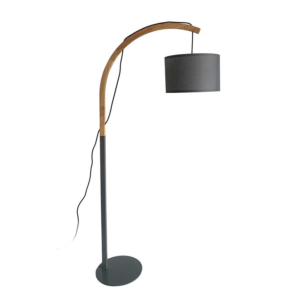 Lampara De Piso Brazo Curvo Gris 30x160cm
