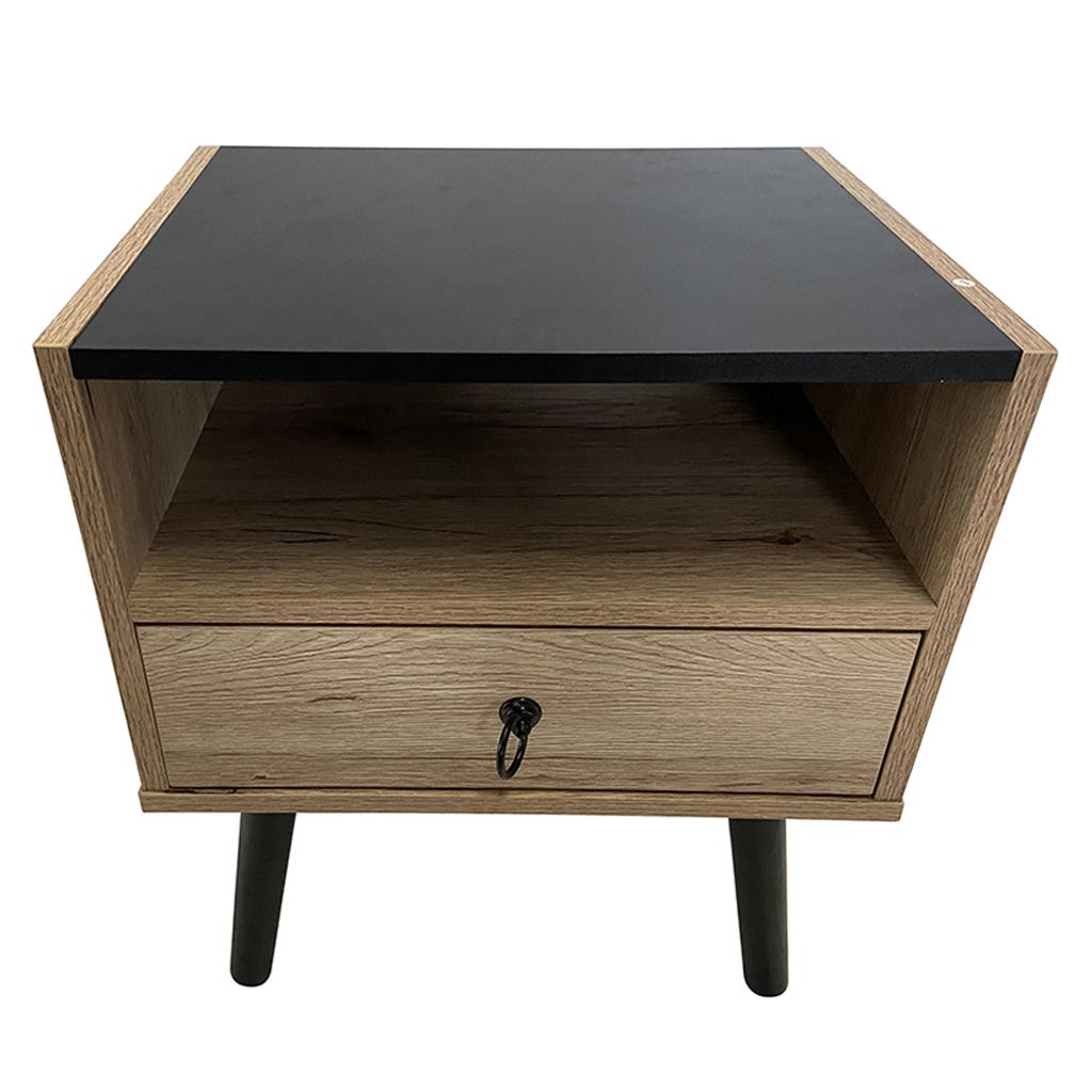 Mesa De Noche Con Patas De Metal Natural Oak