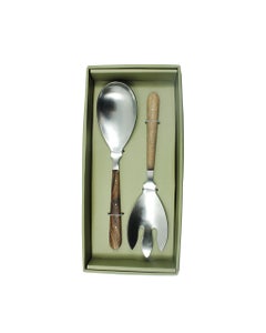 Set 2 Pcs De Cubiertos Para Ensalada Con Asas De Madera