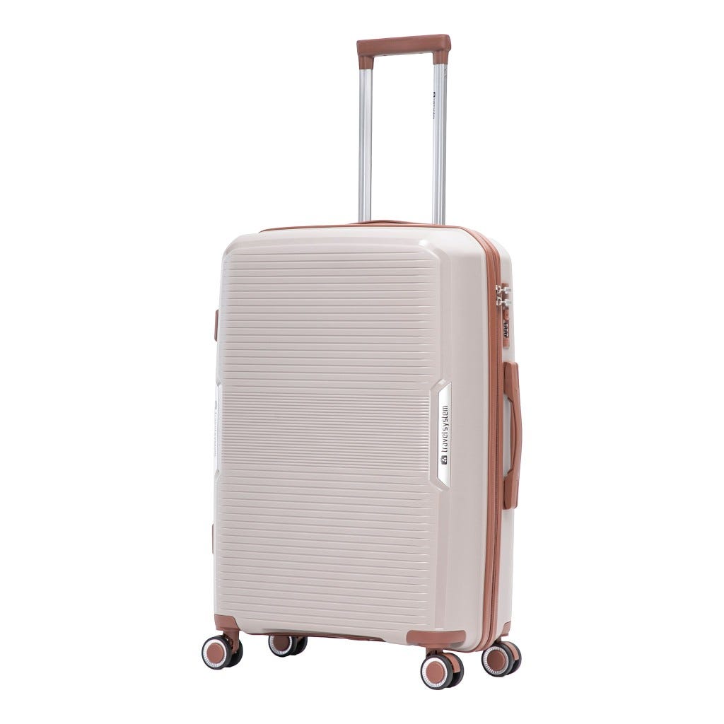 Maleta De Viaje Beige Con Detalles Marrón Claro 24"