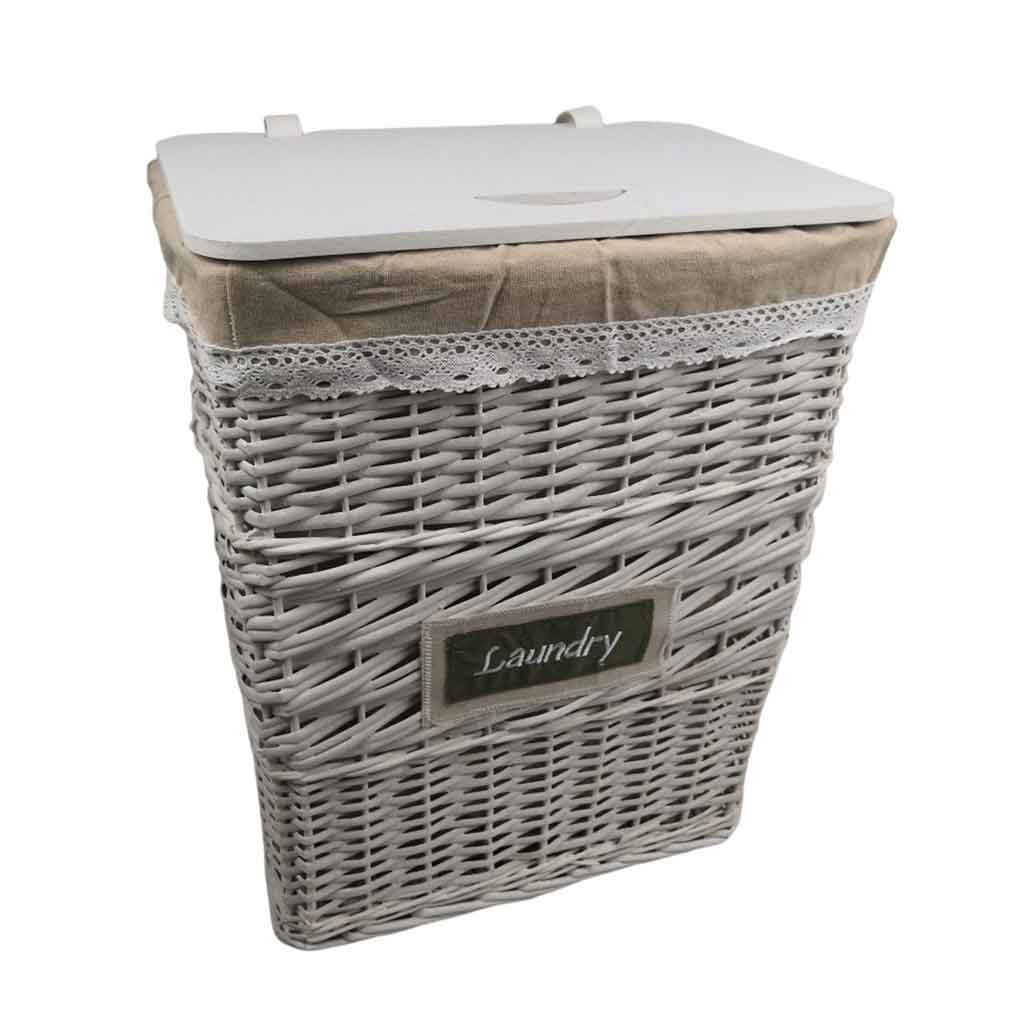 Cesta Blanca De Willow Para Ropa Con Tapa 45x33x56cm