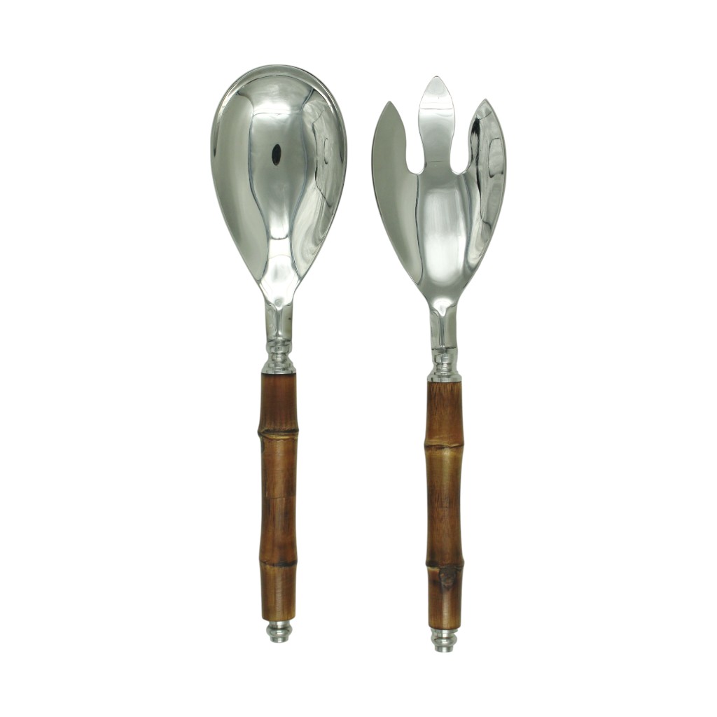 Juego De Cubiertos Para Ensalada 2Pzs Mango De Bambú