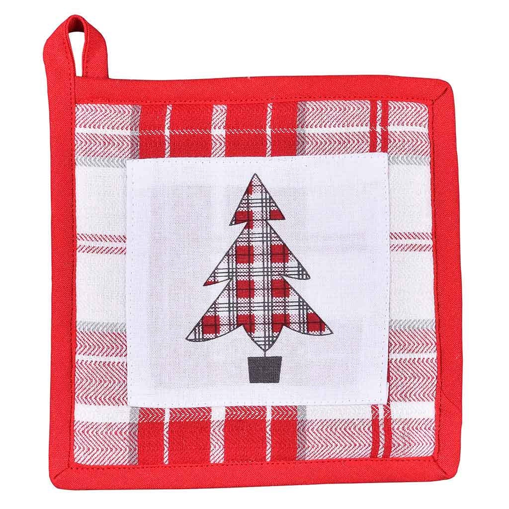 Agarra ollas navideño con diseño de cuadros rojo y blanco 20x20cm