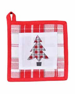 Agarra ollas navideño con diseño de cuadros rojo y blanco 20x20cm