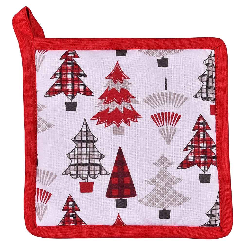 Agarra ollas navideño con estampado de pinos rojos 20x20cm