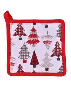 Agarra ollas navideño con estampado de pinos rojos 20x20cm