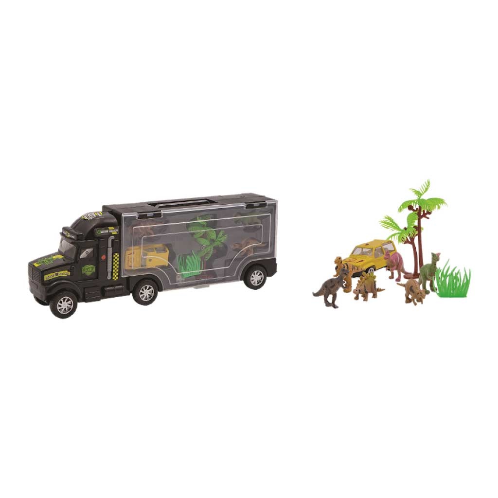 CAMIÓN 35CM CON DINOSAURIOS Y AUTO 