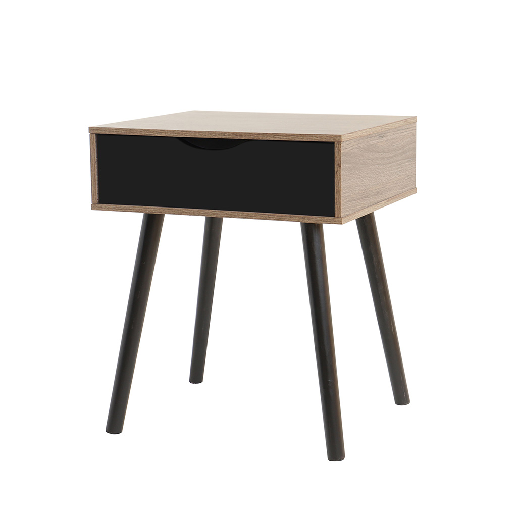 Mesa de noche con cajón negro de mdf