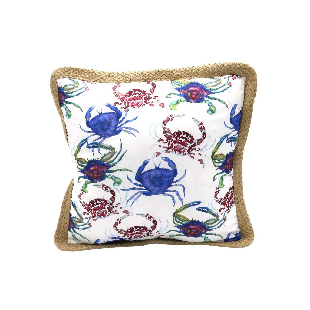 Cojin Blanco Estampado De Cangrejo 45x45cm