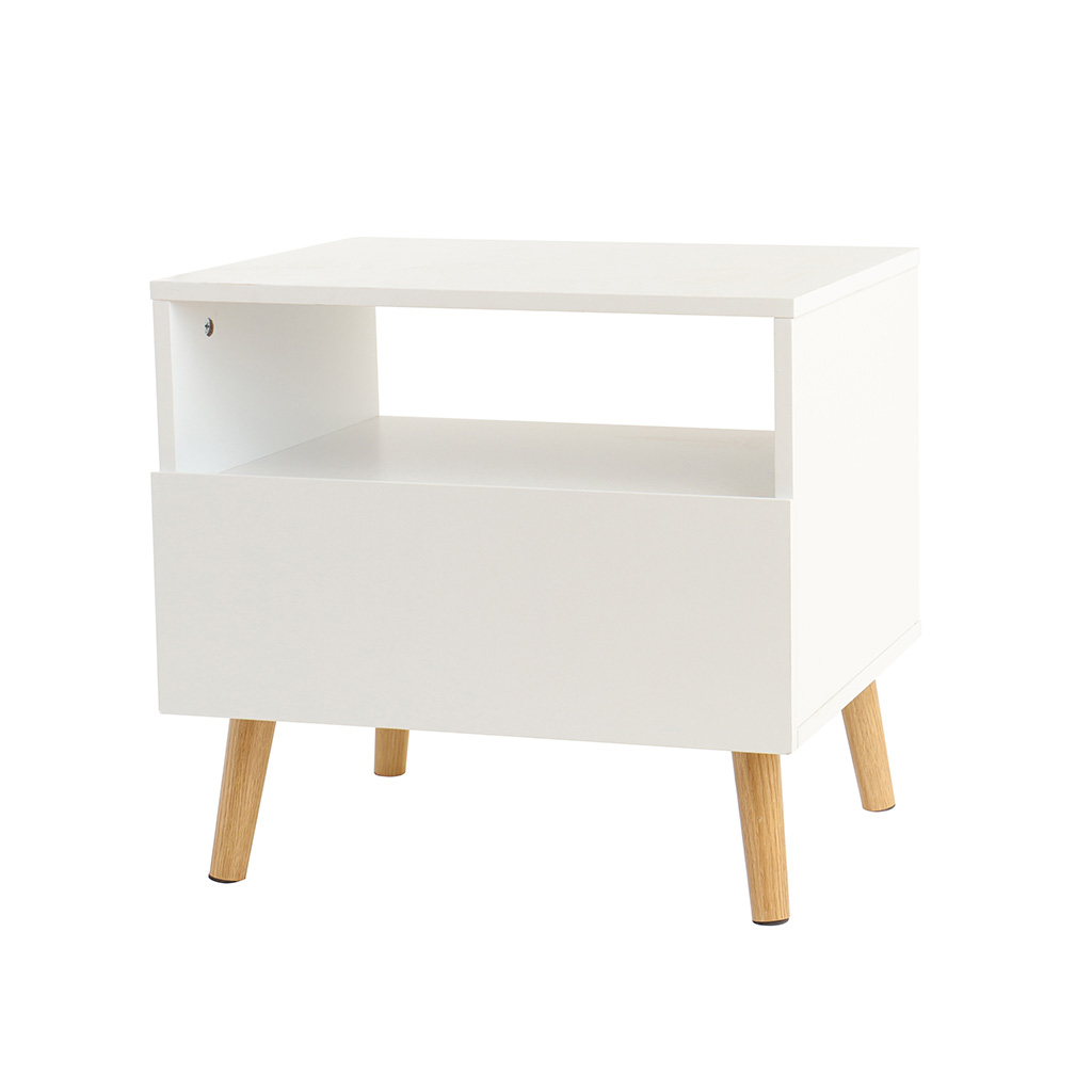 Mesa de noche blanco con cajón