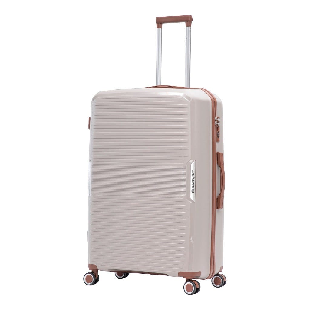 Maleta De Viaje Beige Con Detalles Marrón Claro 28"