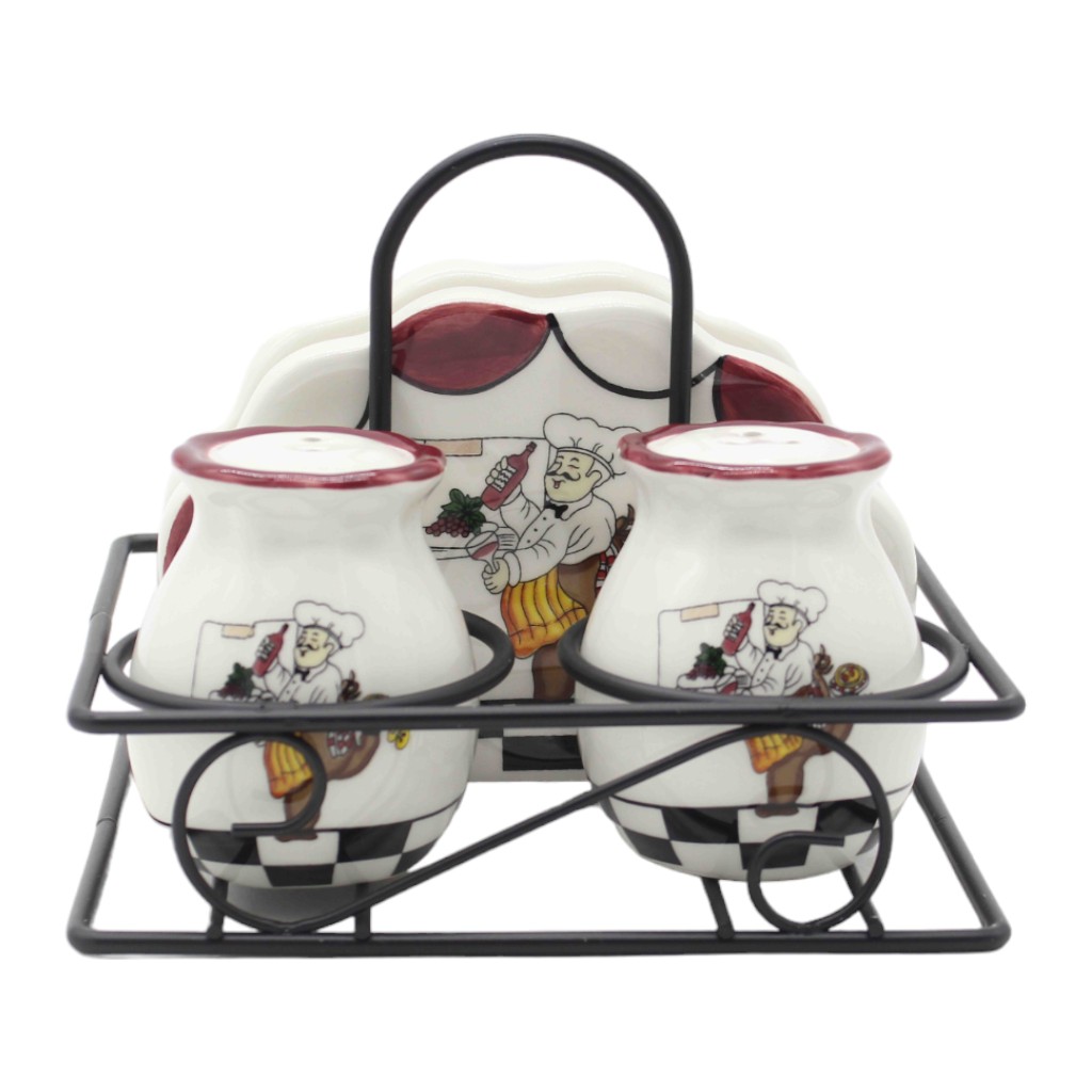 Set 3Pzs Servilletero/Sal/Pimientero Estampado De Chef