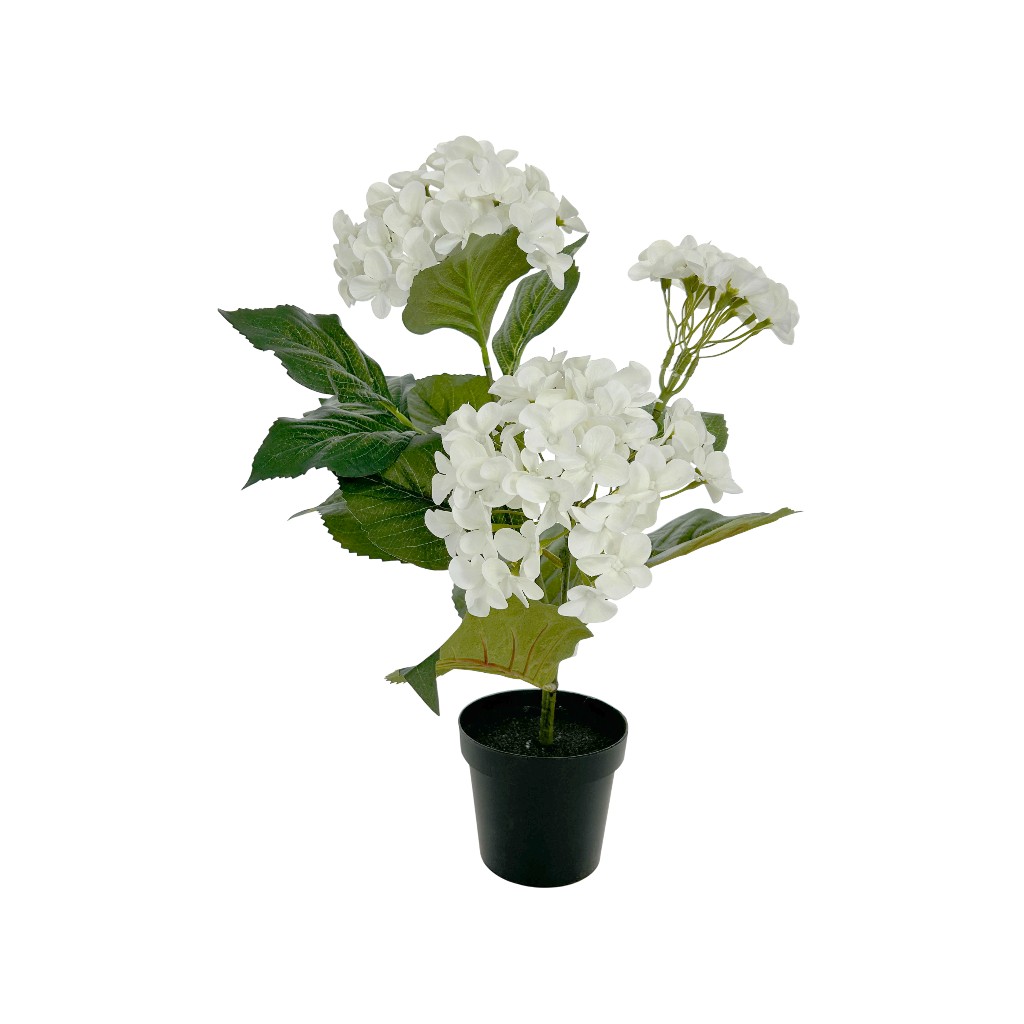 Hortensia Blanca Artificial En Pote 43cm