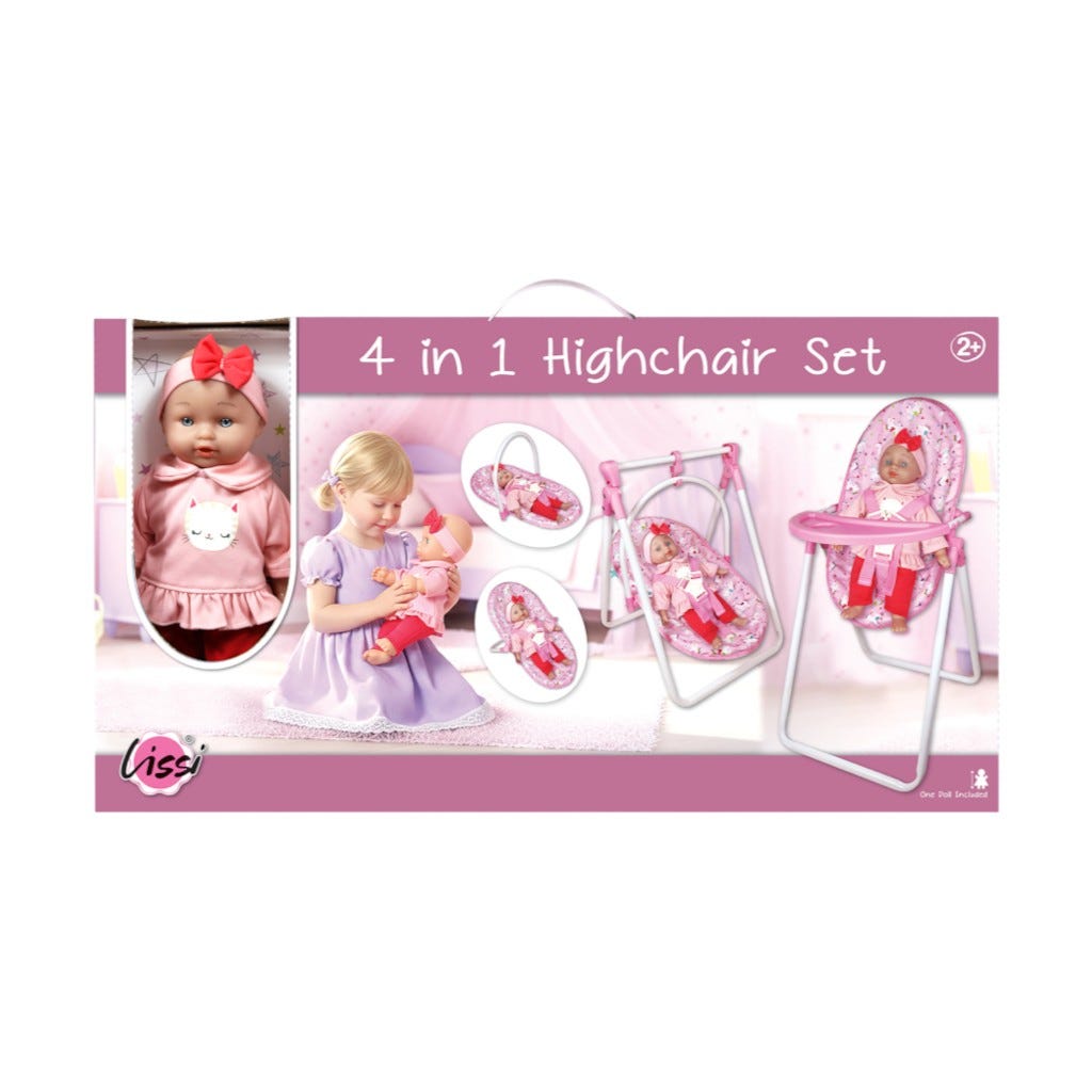 Lissi Doll - Muñeca Bebé De 30 cm Con Silla Alta 4 en 1