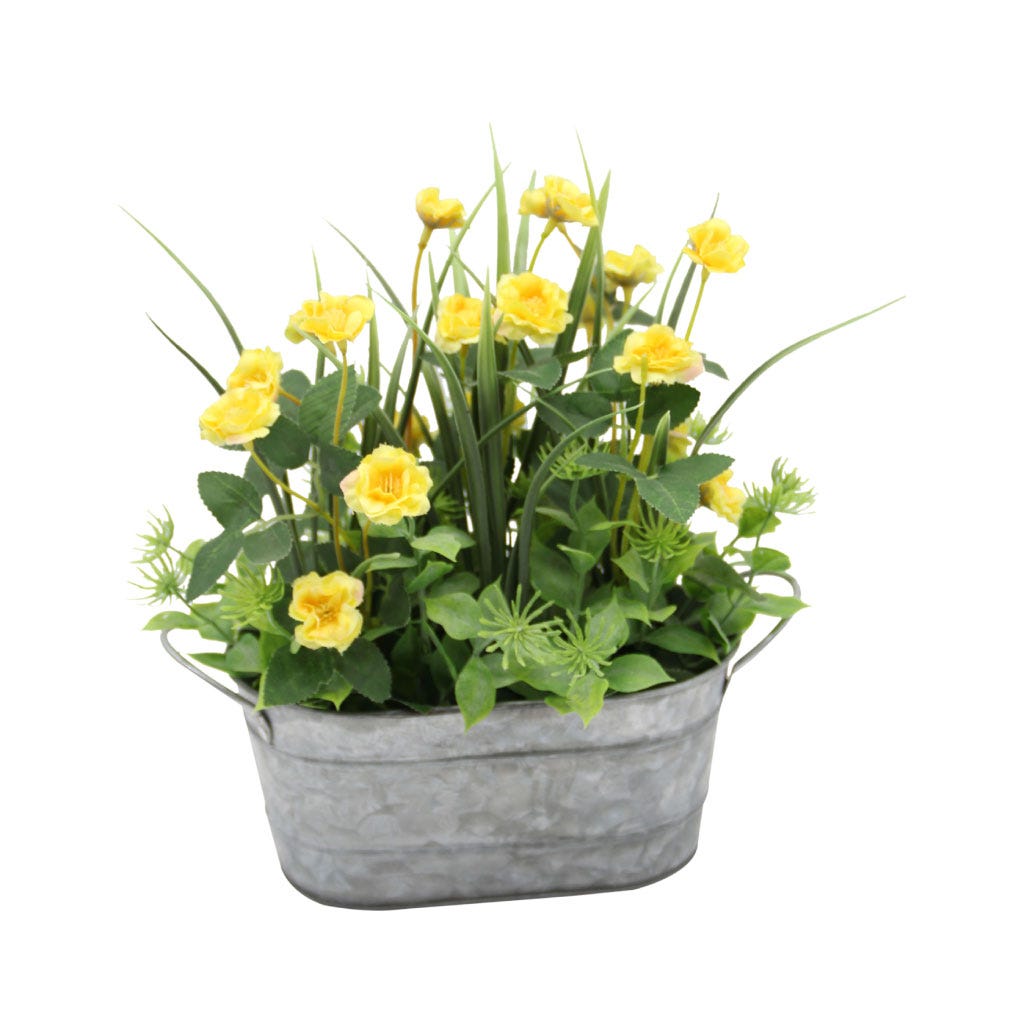 Planta Artificial Con Flores En Maceta Metálica