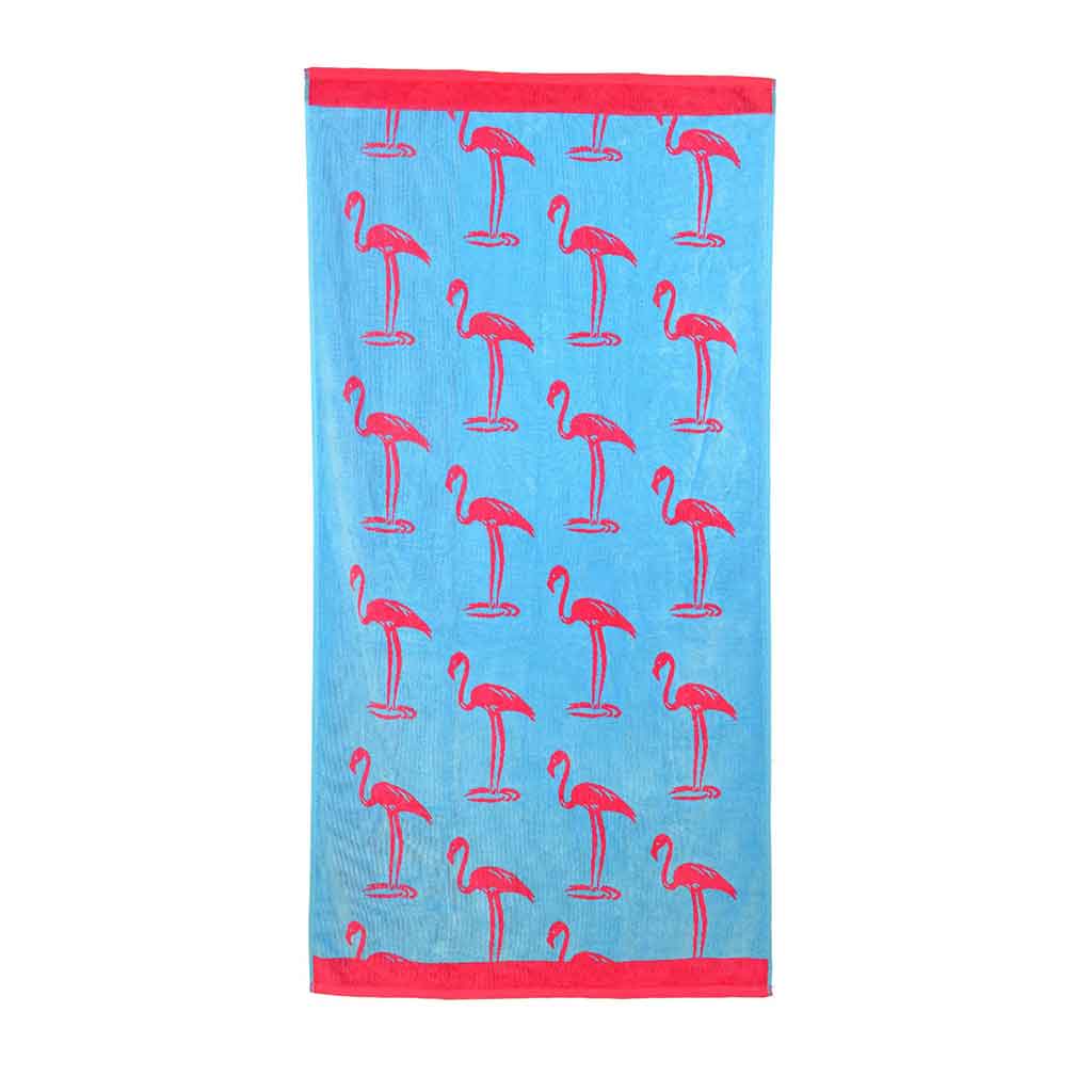 Toalla De Playa Azul Estampado De Flamencos 178X91Cm