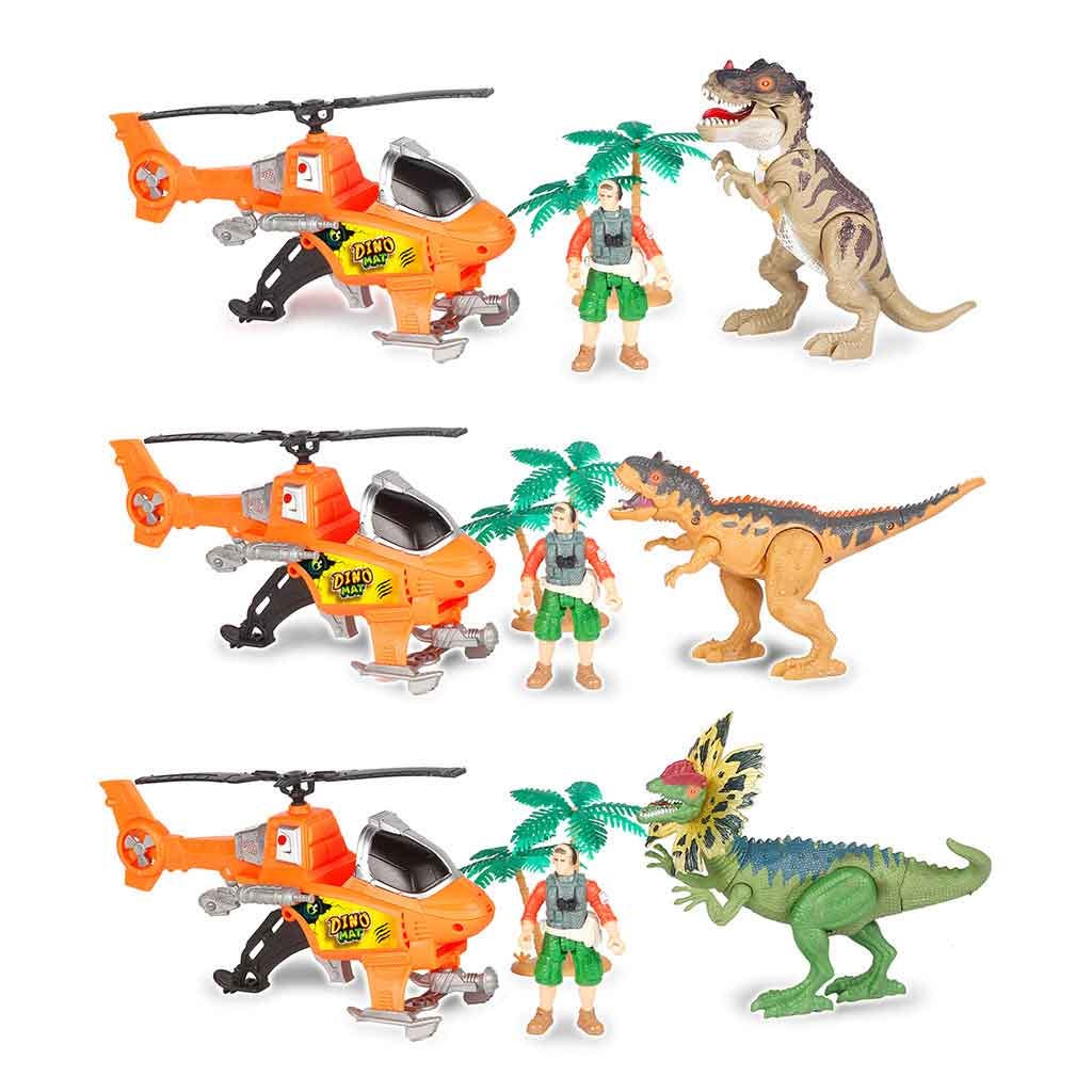 Set De Dinosaurio Con Helicóptero Y Accesorios - Surtido