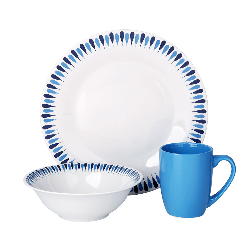 Juego De Vajilla Estampado Azul 12Pzas