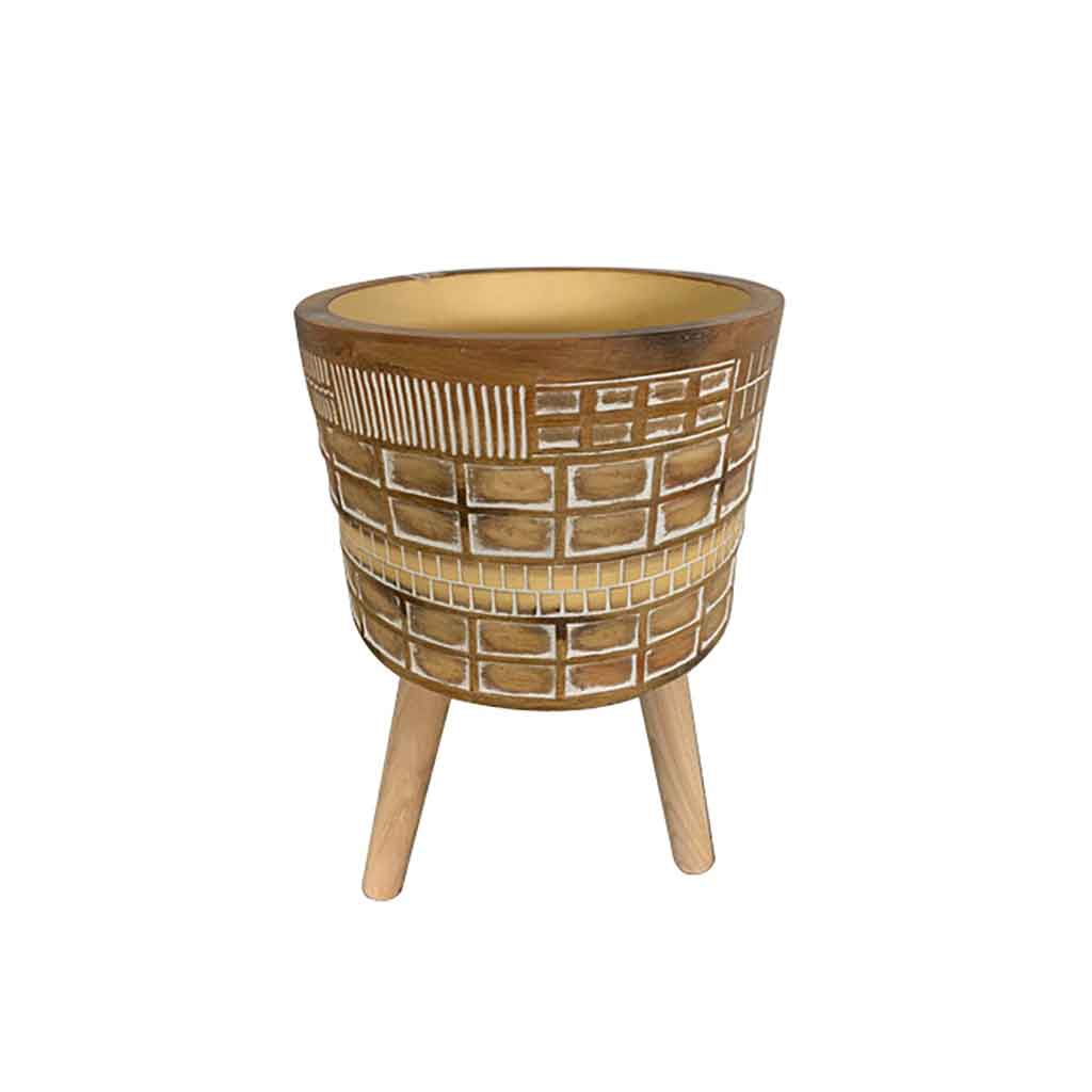 Jarrón De Fibra De Vidrio Con Patas De Madera 30x22cm