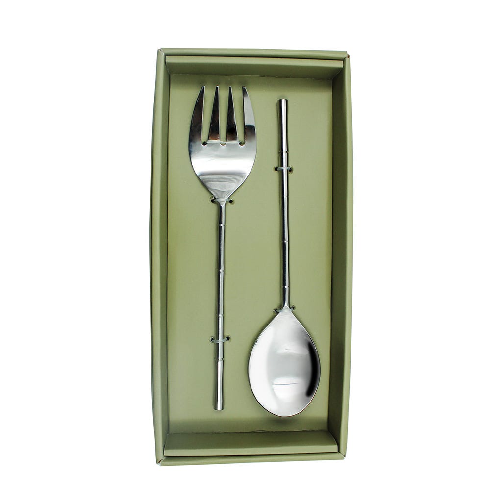Set 2 Pcs De Cubiertos Para Ensalada Plateada 28X7X2Cm
