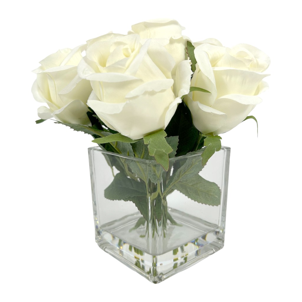 Buque De Rosas En Jarr&oacute;n - Crema 20cm