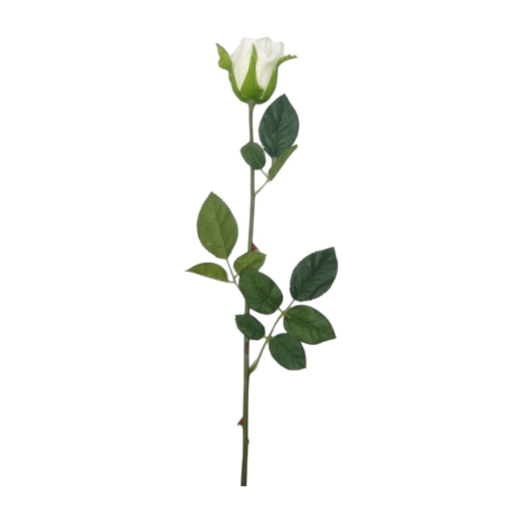 Capullo De Rosa Artificial Con Hojas Blanco 74cm