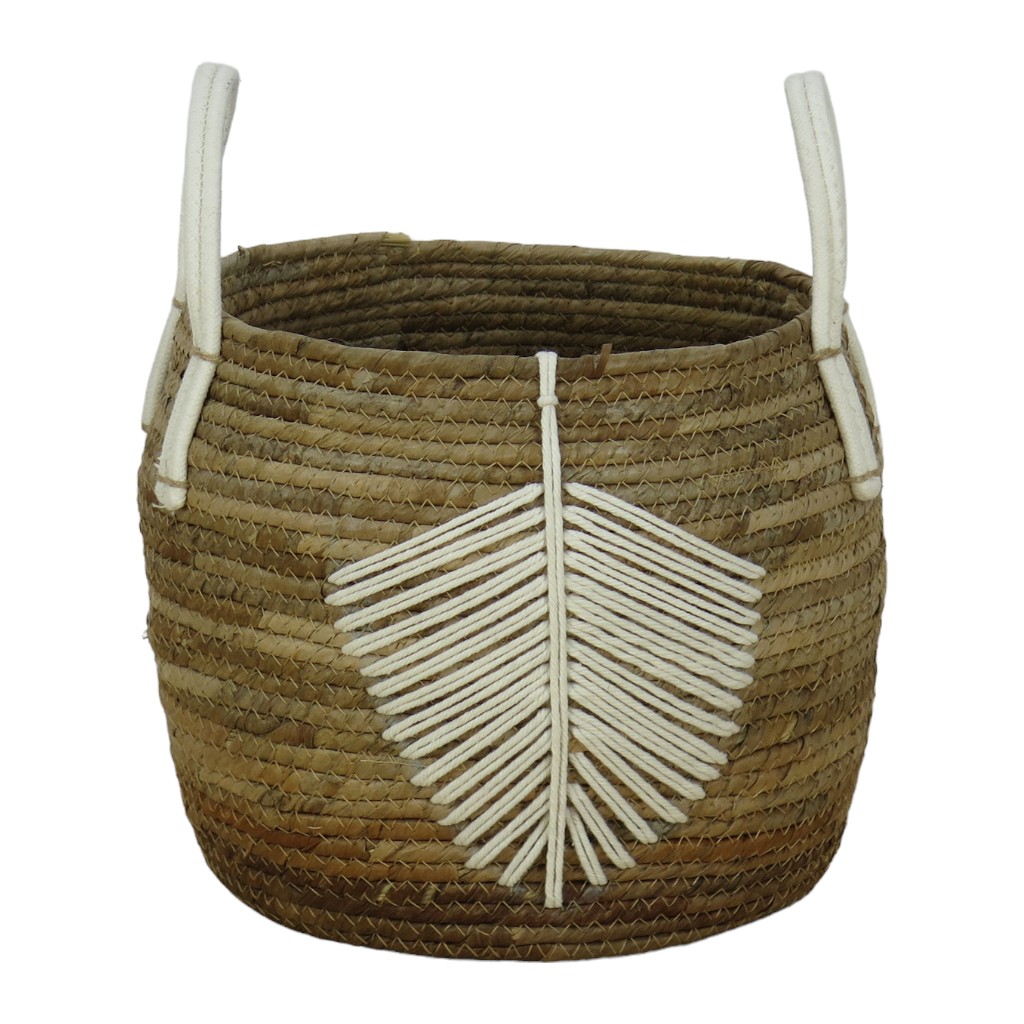 Cesta De Mimbre Con Diseño Blanco 31x27cm
