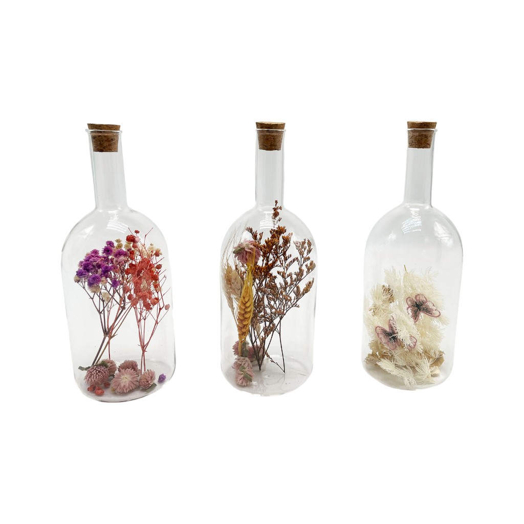 Botella Decorativa Con Flores Surtido 8X8X20.5Cm