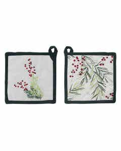 Agarra ollas navideño con estampado de bayas y hojas 20x20cm