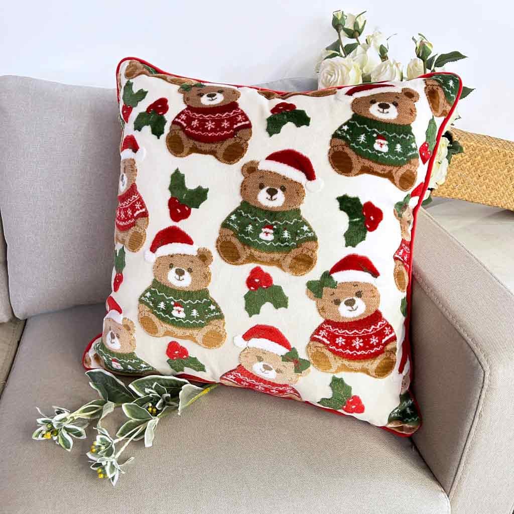 Cojín Estampado Navideño De Ositos 46X46Cm - Aliss