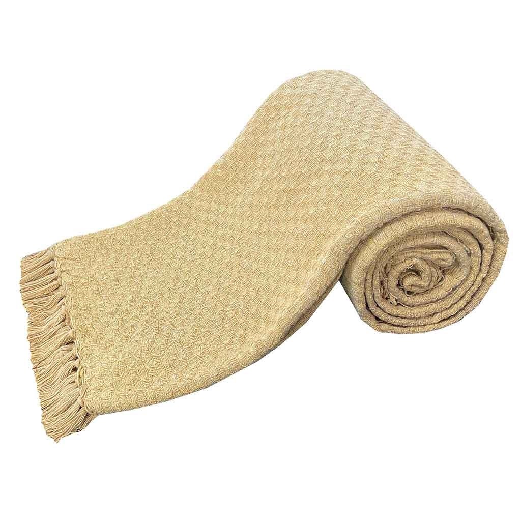 CUBRECAMA AMARILLO DE ALGODÓN CON FLECOS