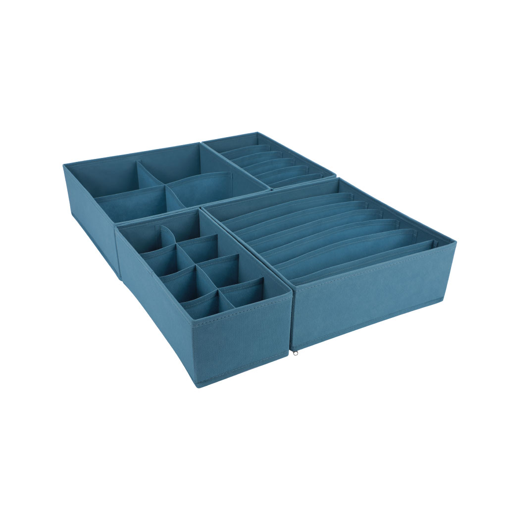 Organizador para cajón plegable azul con 4 separadores