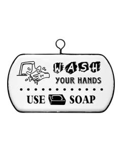 CARTEL DECORATIVO BLANCO CON NEGRO WASH YOUR HANDS 30.5X21.5X1CM