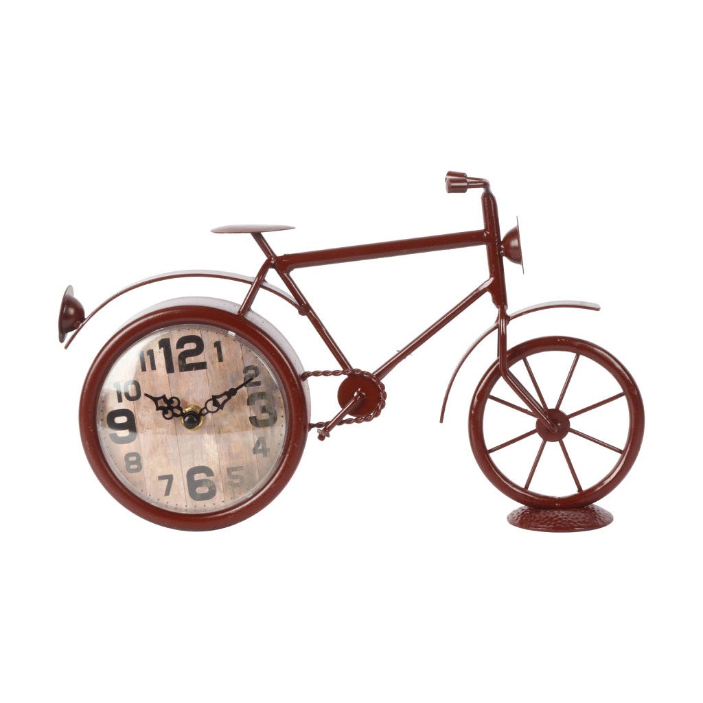 Reloj para mesa hecho de metal en forma de bicicleta roja