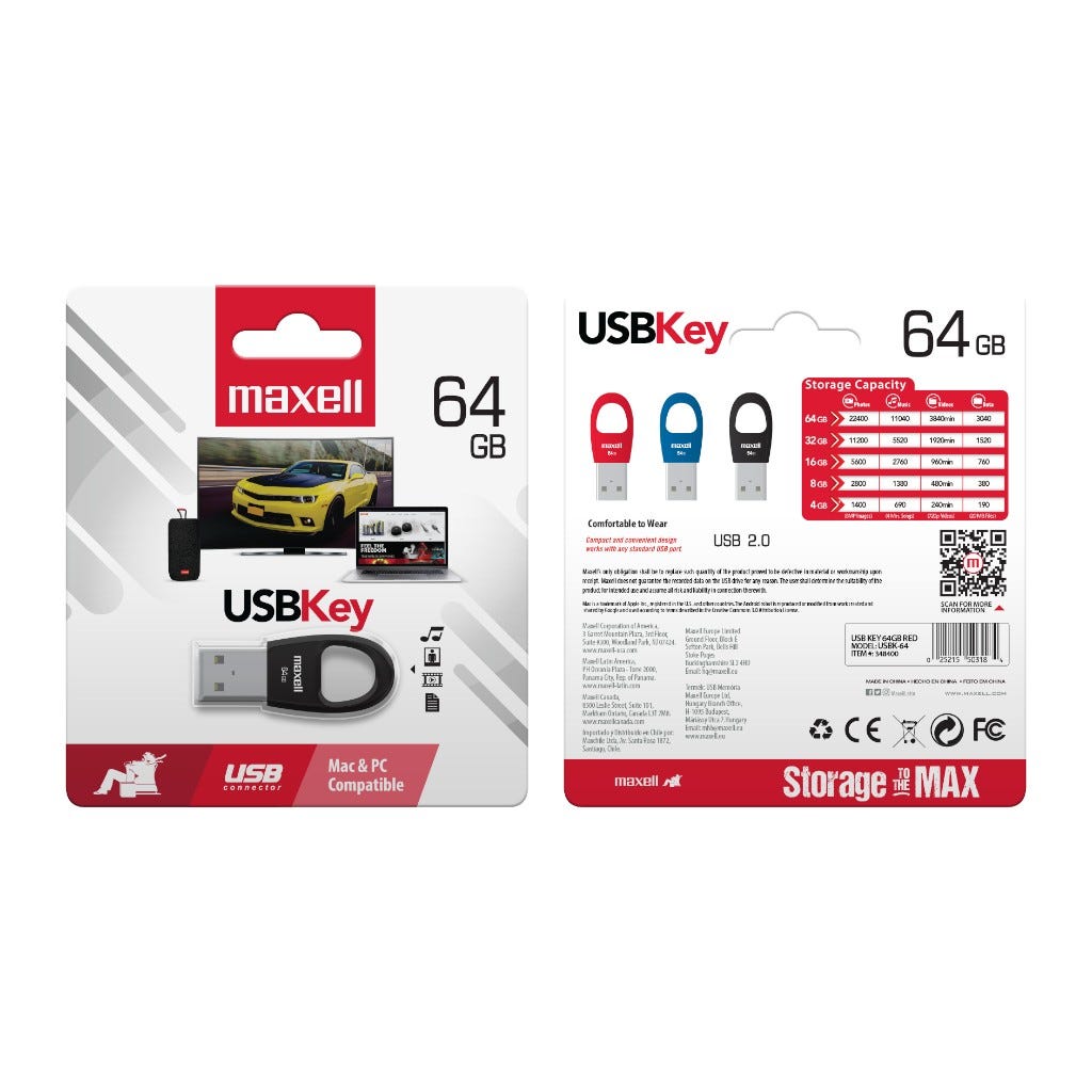Memoria Flash Maxell Usbkey 64gb Negro