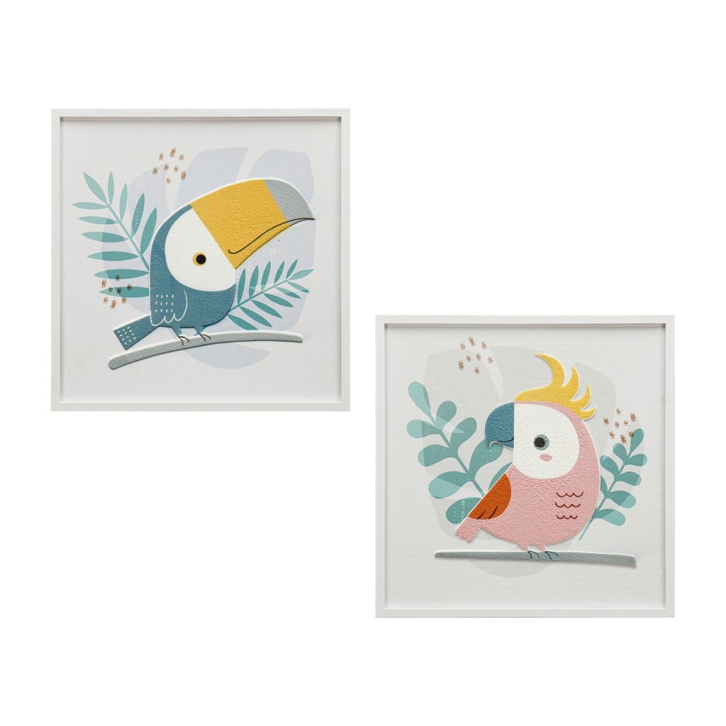 Cuadro Animado De Aves Surtidos 40X40X2Cm