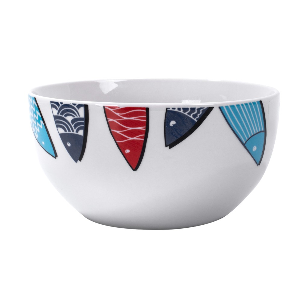 Cuenco Blanco Estampado De Peces 14Cm