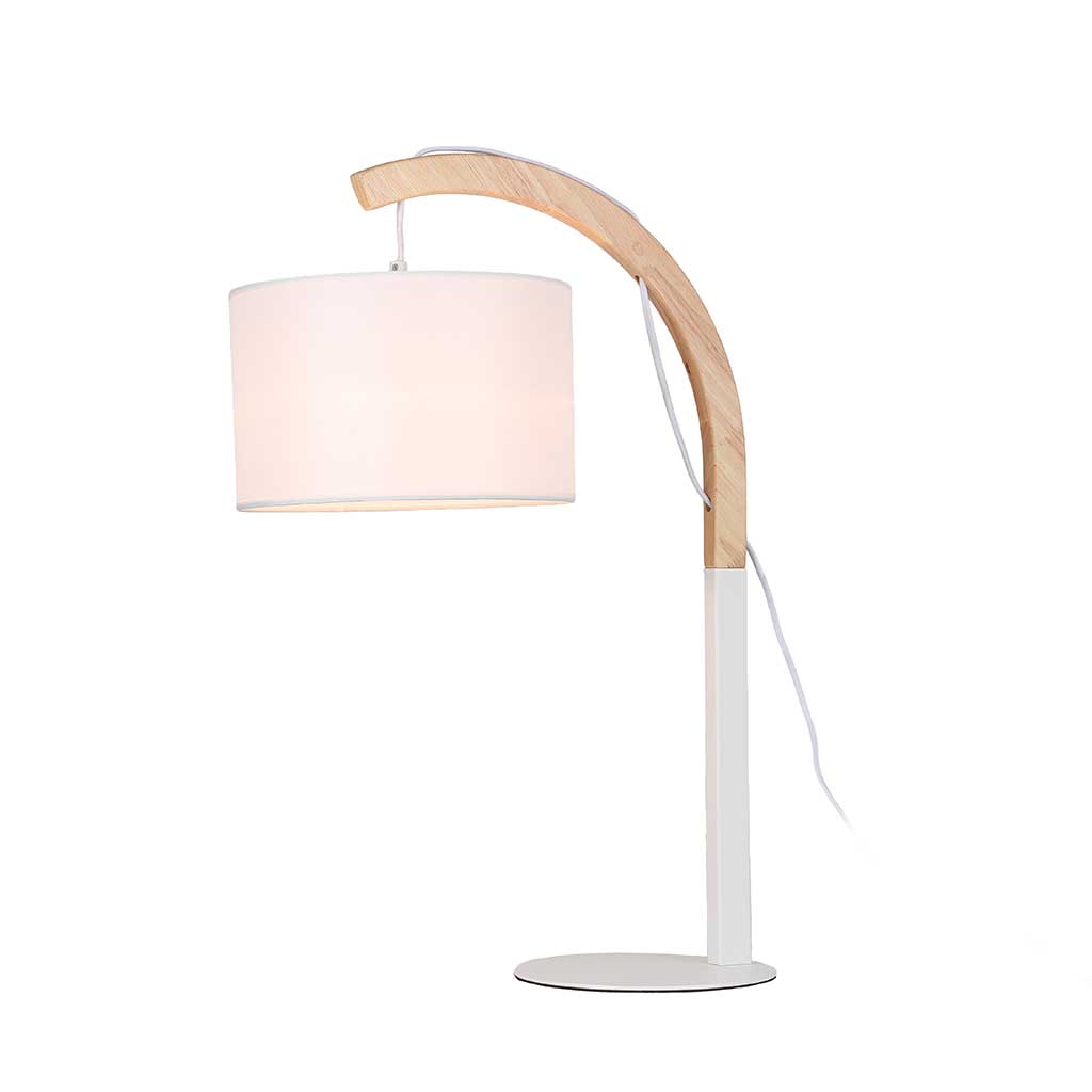 Lampara De Mesa Con Brazo Curvo Beige Y Blanco 22x43.5x62.5cm