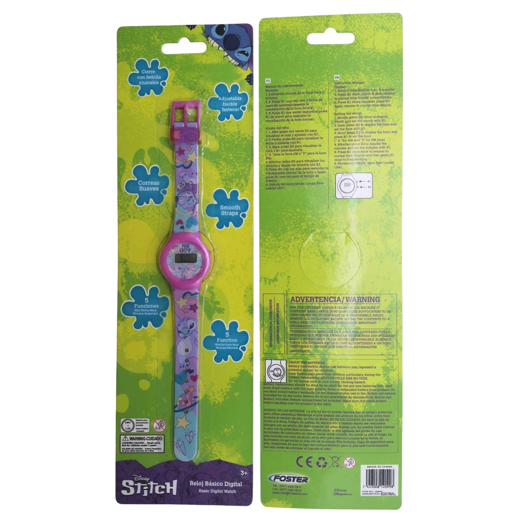 Reloj Básico Digital Stitch De 5 Funciones