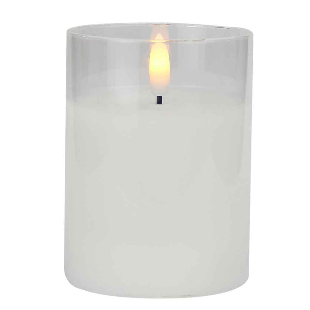 Vela De Led Base De Vidrio Blanco 7.5x10cm