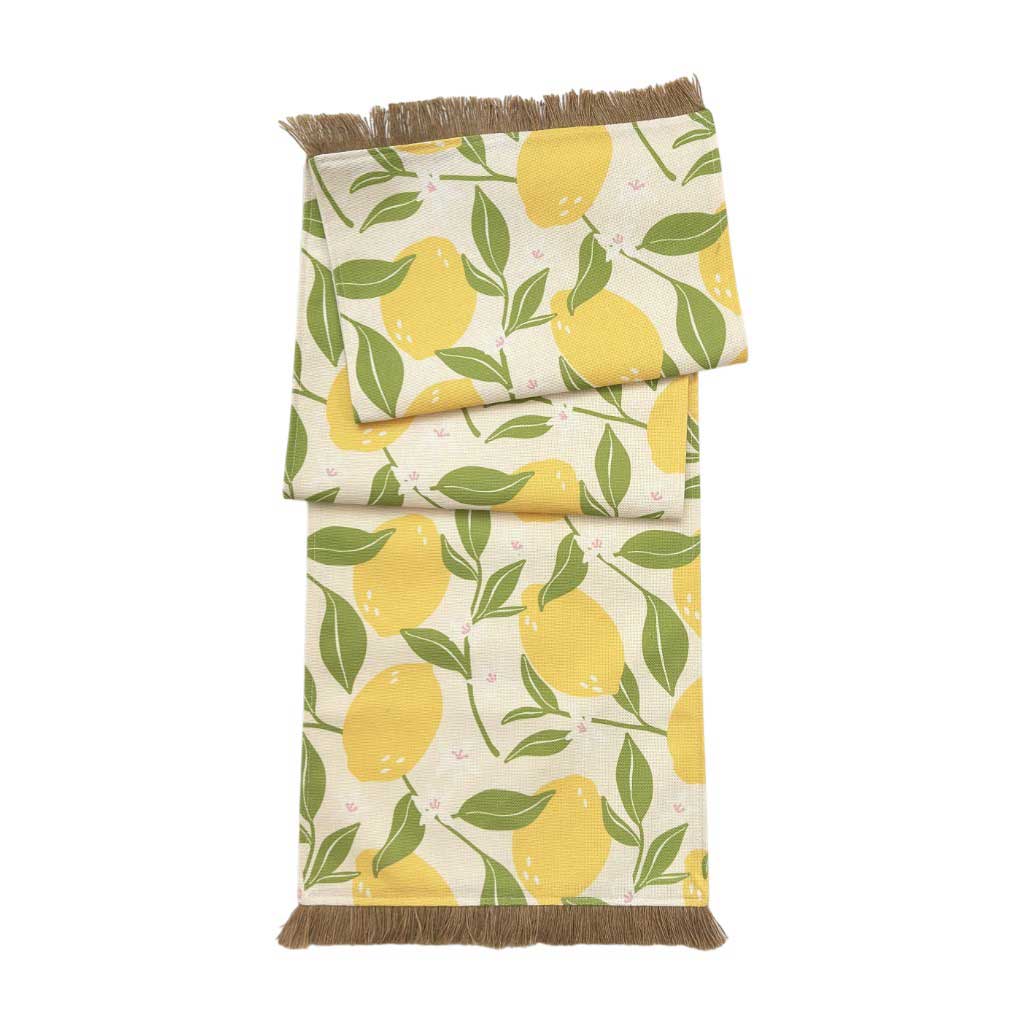 Camino De Mesa Blanco Hueso Estampado De Limón 35.5X183Cm