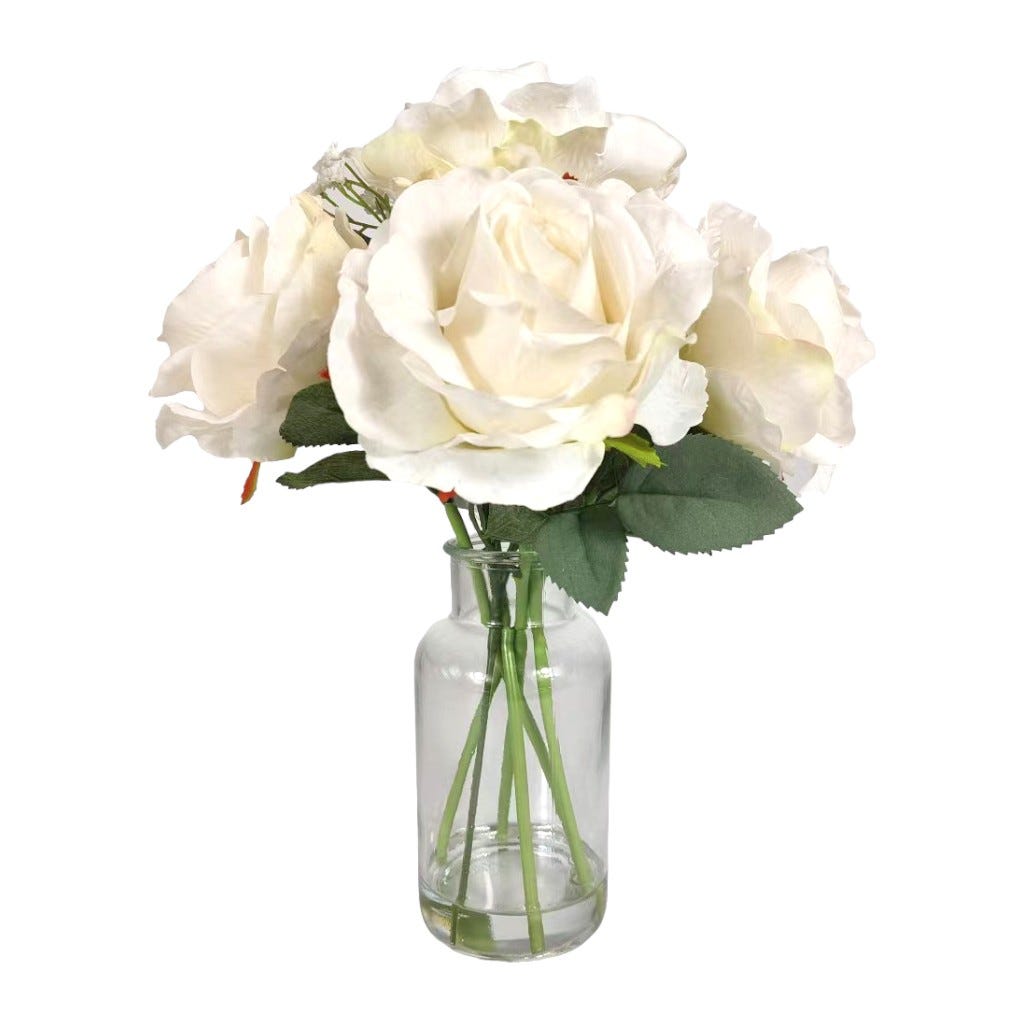Rosas Crema Artificial En Jarrón 33cm