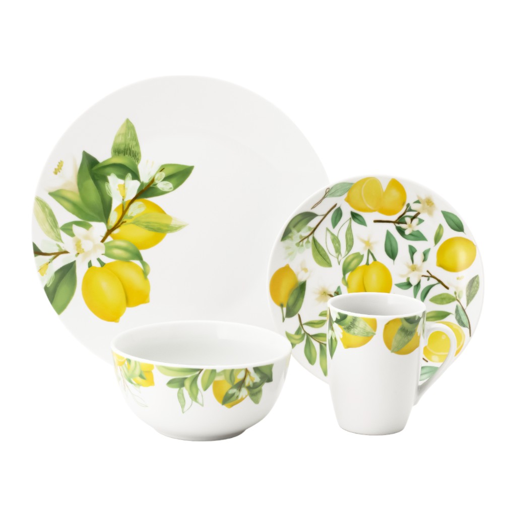 Set De Vajilla Estampado De Limón Decorativo 16Pcs