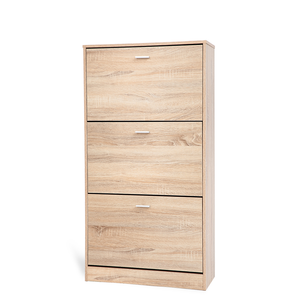 ZAPATERA DE ROBLE BEIGE CON 3 GAVETAS 63X24X120CM