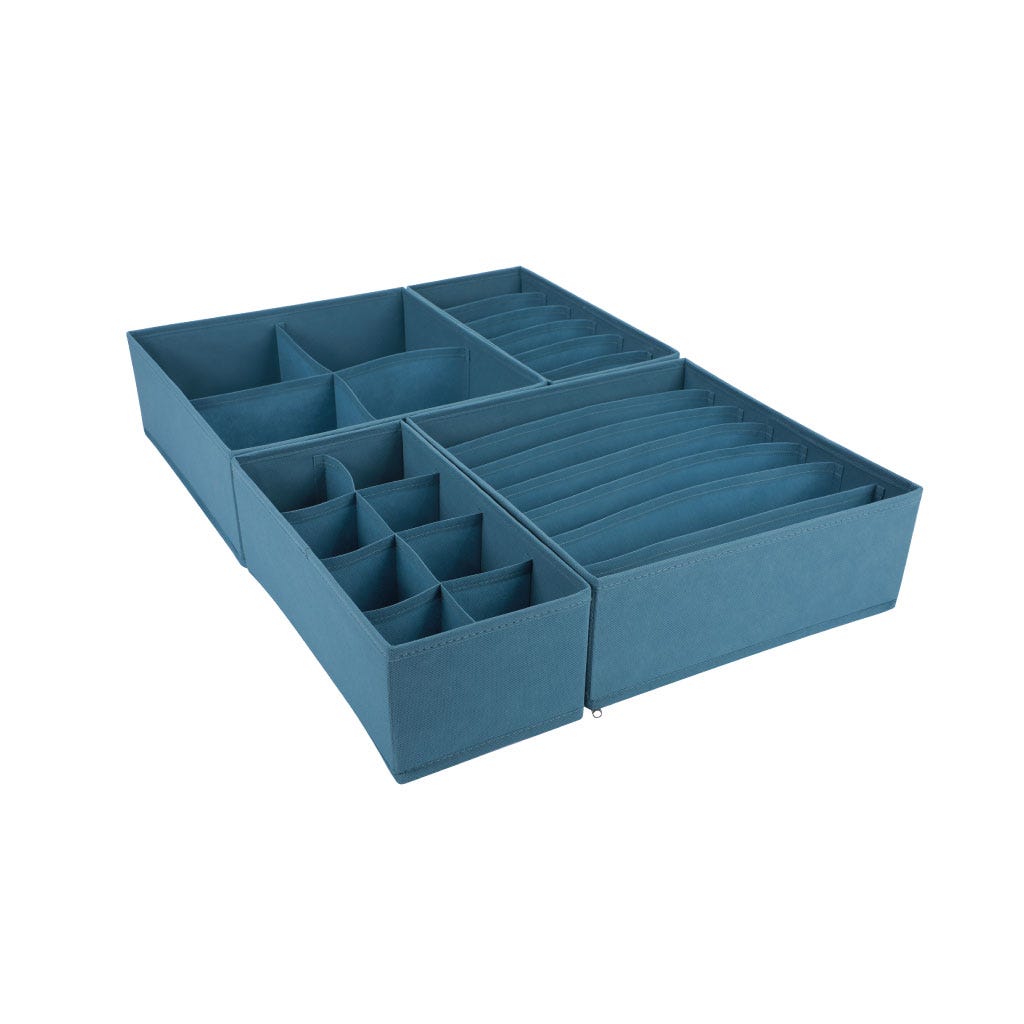 Organizador para cajón plegable azul con 4 separadores