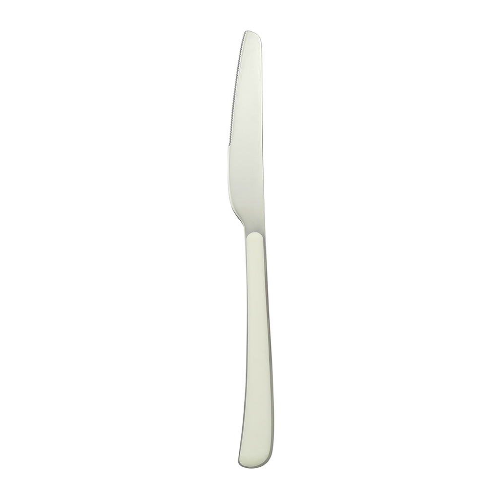 Cuchillo individual plateado con mango blanco