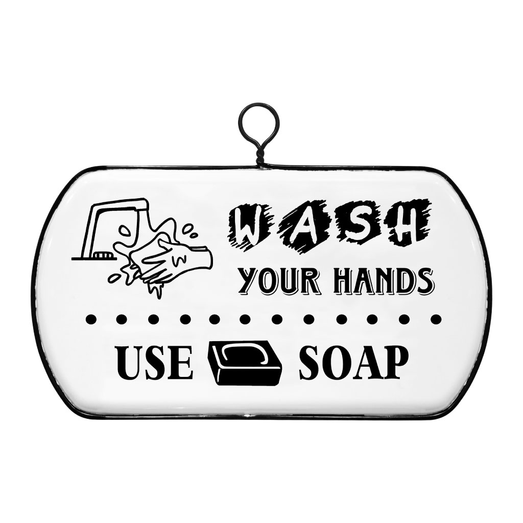 Cartel decorativo blanco con negro Wash Your Hands