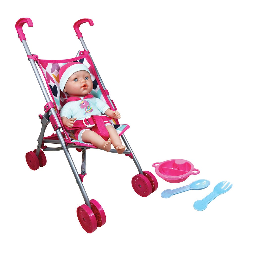Bebe Lissi De 14" Con Coche Plegable Y Accesorios